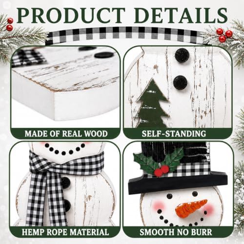Barydat 3 Pcs Snowman Table Decoration Rustic Christmas Winter Indoor Decor