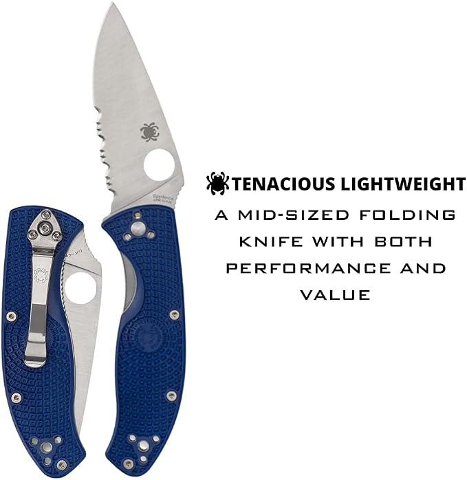 Spyderco Tenacious Lightweight Folding Utility Pocket Knife with 3.39" CPM S35VN Steel Blade and Blue nylon Handle - Everyday Carry - CombinationEdge - C122PSBL | 3.3" CPM S35VN Steel Blade, Blue, FRN Handle