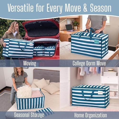 VENO 10 Pack Extra Large Heavy Duty Moving Bags with Wide Opening & Reinforced Handles, Reusable Storage Tote Bags with Strong Zippers for Clothes, College Dorm Essentials & Moving Supplies