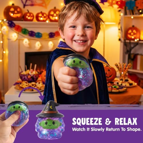 JOYIN 6 PCS Halloween Glitter Squishy Toys, Slow Rising Squishy Toys, Anxiety Relief Stress Balls, Sensory Toy for Kids Teens, Party Favors, Trick or Treating, Classroom Prize