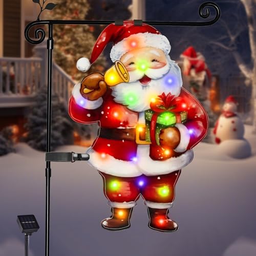 28x40 Lighted Christmas Santa Garden Flag, 8 Modes Solar LED