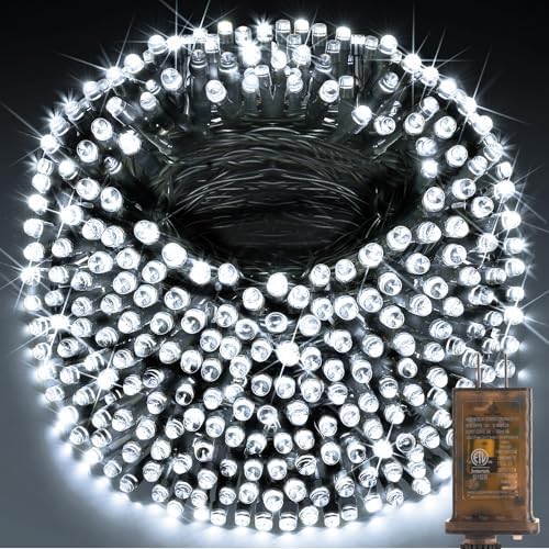 KNONEW 403FT 1000 LED Christmas Lights Outdoor String Light 8 Modes & Timer Fairy Lighting Plug in Waterproof for Xmas Yard Tree Wedding Party Holiday Decorations (Cool White)
