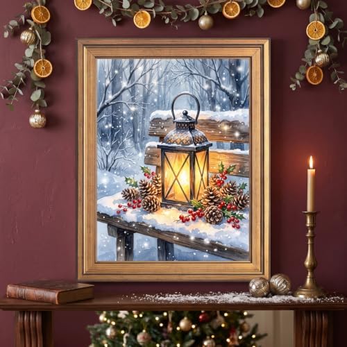 Framed Winter Lantern Wall Art Gold Frame Inch 8x10