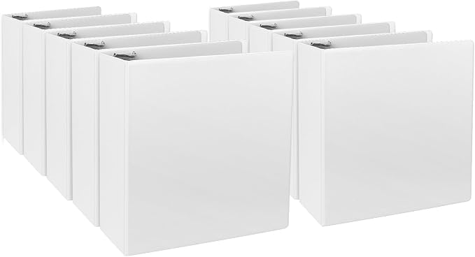CIXILDTS 3-Inch 3 Ring Binder, Standard 3" Slant-D Ring Binder Fit Letter Size Paper, Presentation View Binders, White, 10-Pack
