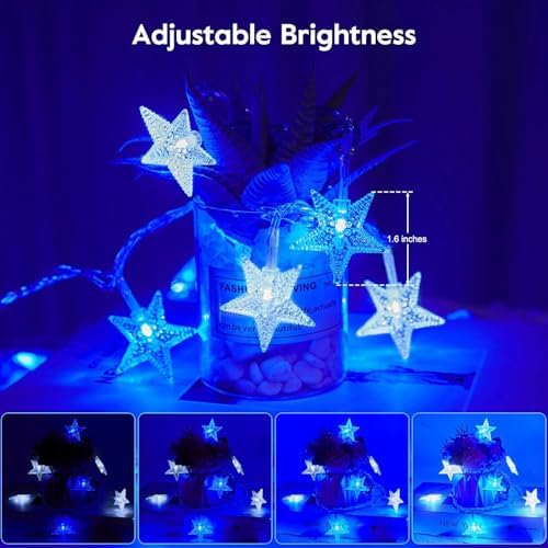 Star String Lights Plug in - 33 ft 100 LED Star Fairy String Lights with Remote and Timer, 8 Modes Waterproof for Bedroom Tent Loft Bed Window Backyard Patio Porch Balcony Staircase Party, Blue