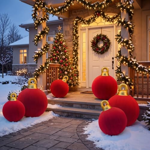 Jenaai 6 Pcs Red Giant Velvet Christmas Inflatable Ball Ornament