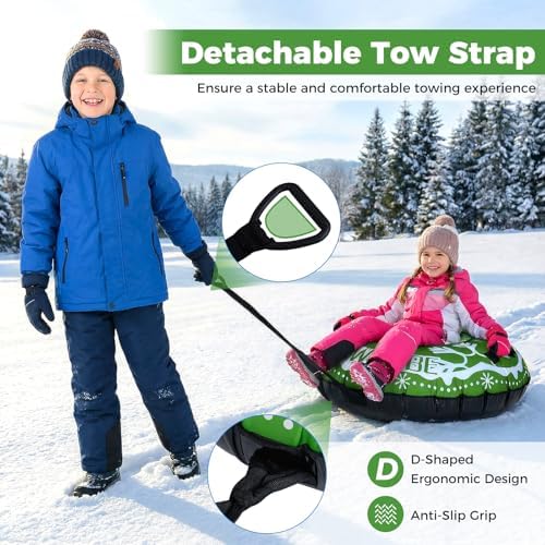 GYMAX Inflatable Snow Tube Sled, 42" Heavy Duty Snow Tubing for Sledding