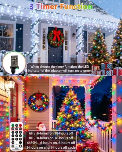 2 Pack 200LED Christmas Lights Indoor Outdoor Cool White to Multicolor