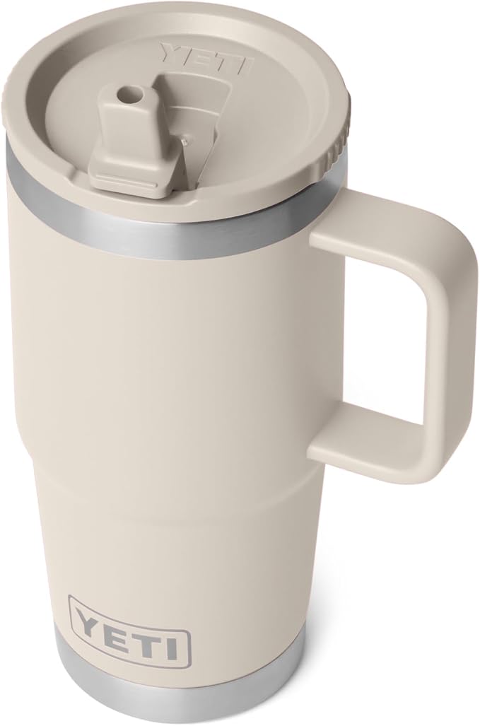 YETI Rambler 20 oz Travel Mug with Flip Straw Lid – Stainless Steel, Vacuum Insulated, Leakproof, Cup Holder Friendly, Cape Taupe