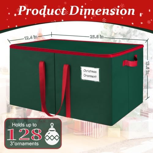 SeasonBliss Christmas Ornament Storage Box, Large Holds 256 Balls, Green