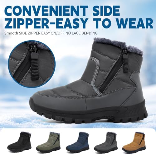 Men's Mid-Calf Winter Boots Zipper Snow Boots Mens Fur Lined Warm Boots