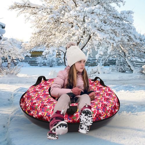 35-Inch Inflatable Snow Tube Sled for Kids & Adults, Heavy-Duty Oxford Cloth Winter Sledding Tube with Handles & Cushion, Cold-Resistant Ski Circle for Downhill Snow Sledding, 198 lbs Capacity