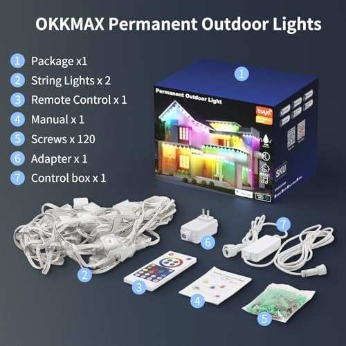 100ft Permanent Outdoor Lights with 60 LEDs Smart RGB+IC Christmas Light