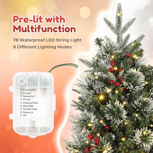 GarveeHome 3 ft Christmas Tree with 78 Lights, Pre-Lit Artificial Desktop Xmas Tree with 8 Mode Includes Red Berries & Sleigh Base,Christmas Decoration for Home, Office,1 PCS