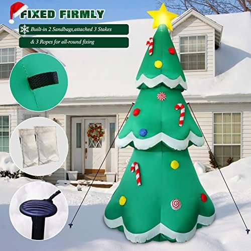 7 FT Tall Christmas Inflatables Tree Decorations Outdoor, Blow up Christmas Tree Yard Decor with LED Lights Star Treetop & Colorful Candy for Xmas Holiday Party Indoor Garden Patio Display Hall Lawn