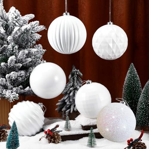 Poen 12 Pcs 6 Inch Extra Large Christmas Ball Ornaments Outdoor Christmas Tree Decoration Hanging Plastic Balls Oversized Glitter Xmas Balls for Outside Lawn Yard Tree Decoration(White)