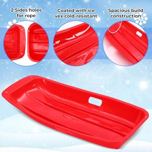 3 Pcs Snow Sleds 35 Inch Plastic Toboggan with Rope for Adults