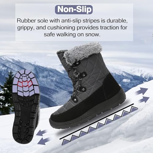 ZEENXIUYA Womens Snow Boots Comfortable Warm Fur Lined Winter Waterproof Flat Lace-Up Ankle Boots Outdoor Winter Booties