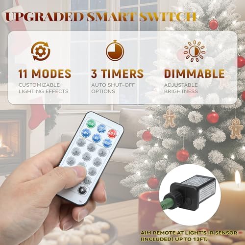 YITAHOME Prelit Snow Flocked Artificial Full Christmas Tree 9ft with Remote Control, Christmas Pine Tree with 11 Light-Modes, 2094 Branch Tips, and Foldable Base for Home, Party Decoration