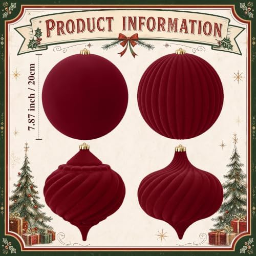 Civaner 4 Pcs Large Velvet Christmas Ball,8 Inch,Burgundy