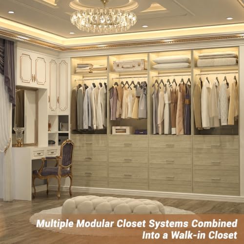 Besiost Freestanding Closet System with 3 Drawers, Wood Closet Organizer