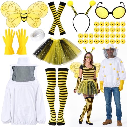 Yahenda Bee and Beekeeper Costume Halloween Couple Outfit with 30 Bee Decor