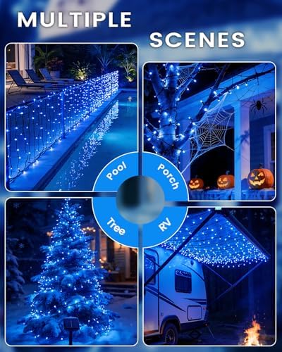 OZS 2 Pack 240 LED Solar String Lights Outdoor Waterproof, Blue