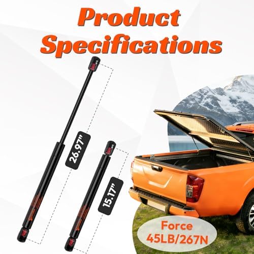 St270edi2-45 27 Inch Gas Struts 45 Lbs,2pcs St270edi-45 Undercover Gas Spring, 27" Lift Support for Tonneau Cover Parts Replacement Truck Bed Cover Shock