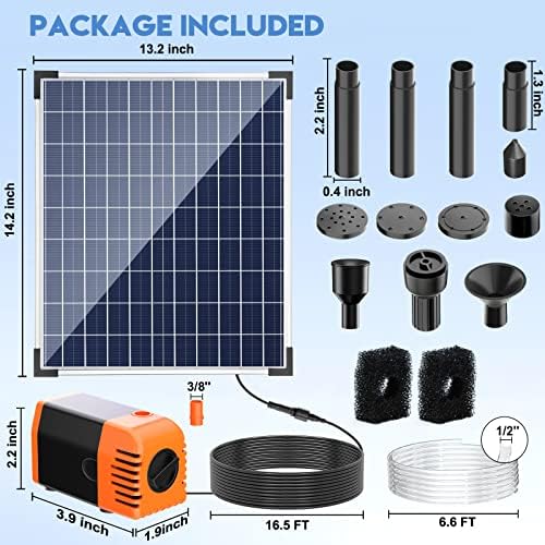 Antfraer 25W Solar Pond Pump, Solar Water Fountain Pump with 320GPH Adjustable Flow, Solar Water Pump with 7 Nozzles, 6.6ft Tubing, Dry Run Protection for Garden, Ponds, Waterfall, Fountain