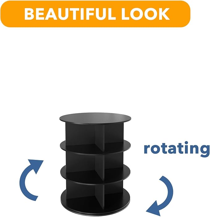 SpaceAid 3 Tier Rotating Shoe Rack Tower, Spinning Shoe Display Lazy Susan, Revolving 360 Shoe Rack Storage Round Carousel, Vertical Handbag Rotate Shoes Closet Organization (3-Tier Black)