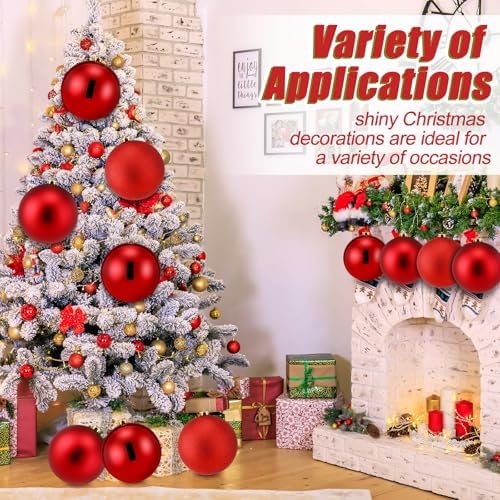Wettarn 6 Pcs Extra Large Christmas Ball Ornaments 8'' Shatterproof, Red