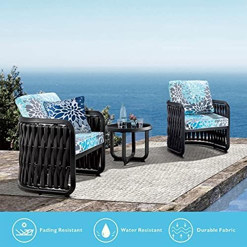 JMGBird Outdoor Chair Cushions Set of 4 - Waterproof Patio Seat Cushions 19x19 Inch with Ties, High Density Foam Square Cushions for Garden Furniture, Weather Resistant