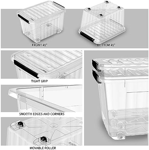 Cetomo 85Qt Plastic Storage Bin with Wheels, Stackable Storage Box with Lid, Organizer, Container for Home, Office, Drom, PP, BPA-Free, Nestable, Clear, 85Quart-4 Pack
