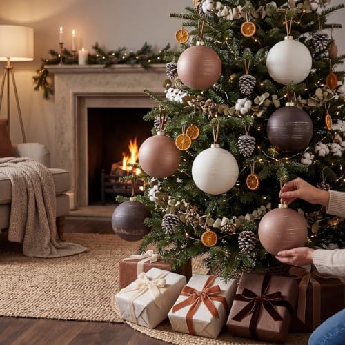RoundFunny 8 Pcs 6 Inch Electroplated Christmas Ornaments, Vintage Neutral