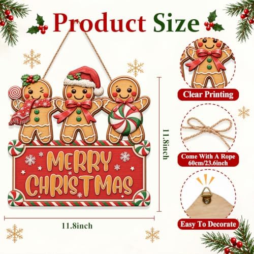 Christmas Decorations Gingerbread Trio Merry Christmas Hanging Wooden Sign