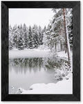 Framed Frozen Pond Canvas Wall Art, Winter Pines, Black Frame Inch 8x10