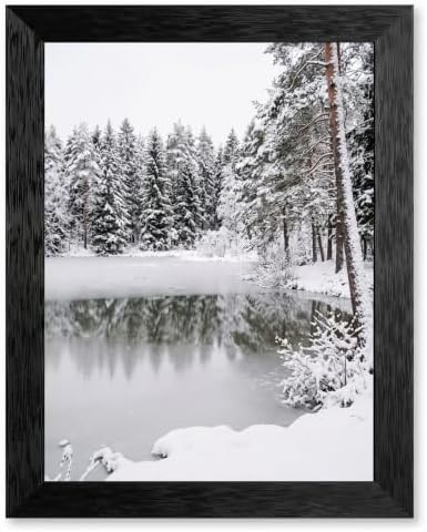 Framed Frozen Pond Canvas Wall Art, Winter Pines, Black Frame Inch 8x10