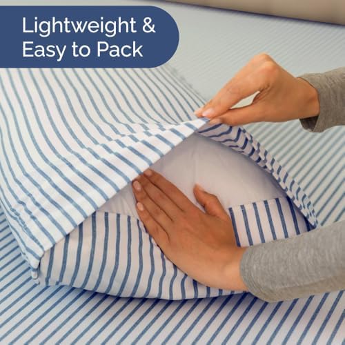 Short Queen Size 4 Piece Bed Sheet Set - RV Short Queen - Blue Stripes