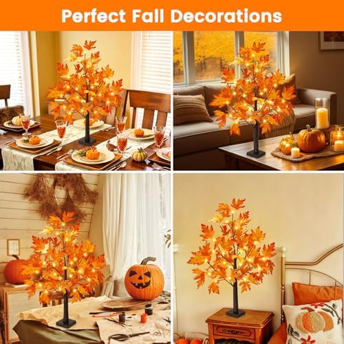 2FT Fall Decorations for Home Artificial Lighted Maple Tree Lights Decor