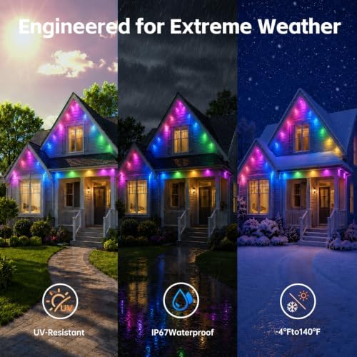 300FT Permanent Outdoor Lights, RGB + IC IP67 Waterproof Eave Roof Light