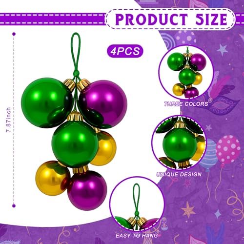 Roowest 4 Sets Plastic Large Christmas Ball Ornaments for Tree Balls Cluster Pre Strung Xmas Tree Decorations 2" to 2.8" Christmas Balls Ornaments for Hanging (Purple,Green,Gold)