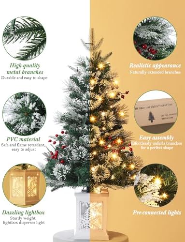 3ft Prelit Snow Flocked Christmas Tree with Light Up Snowflake Box Base