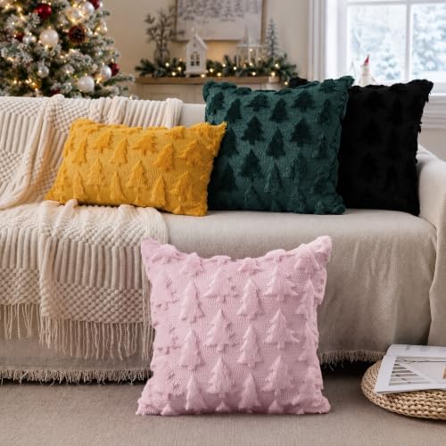 DFXSZ Christmas Tree Pillow Covers 18x18 Set of 2 Christmas Decor Pink