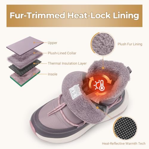 FitVille Wide Width Snow Boots for Women Slip On Fur Lined Ankle Booties