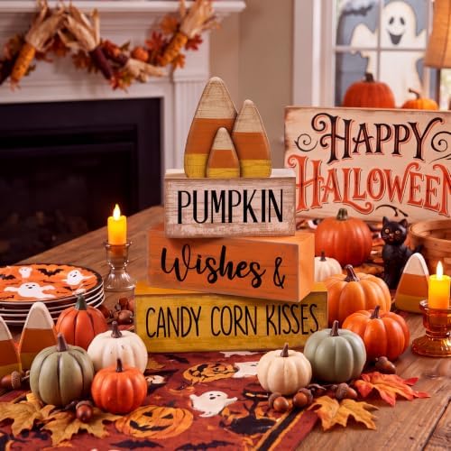 Lineshading 4 Pcs Fall Decoration For Home Wooden Candy Corn Stacked Blocks