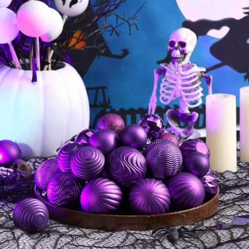 Lunmon 64 Pcs Purple Christmas Ball Ornaments 1.57/1.97/2.36 Inch