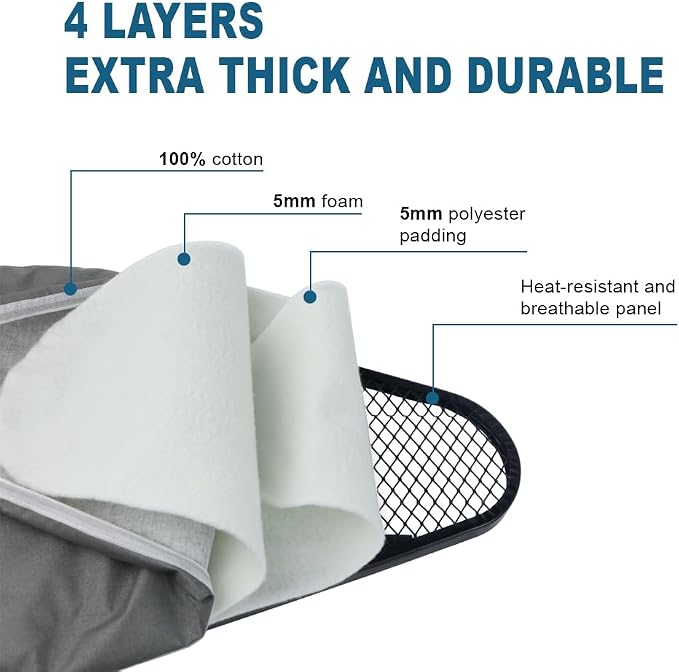 58"x15" Ironing Board Full Size, Heat Resistant Cover Wide Iron Board with Steam Rest, Ultra Thick Padding, Height Adjustable Heavy Sturdy Metal Frame Legs Ironing Stand,Non-Slip Foldable