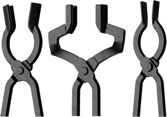 7PCS Blacksmith Tools Set - Flat Jaw & V-Bit Tongs 3/8" 1/2" 5/8" V-Bolt, Z V-Bit, A3 Steel Rivets,Assembled Forging Kit for Metalworking