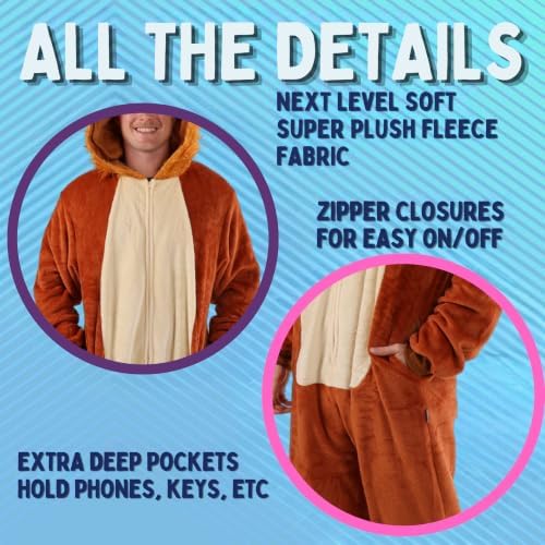 Funziez! Slim Fit Adult Onesie - Animal Costume - Plush Unisex Halloween One Piece Cosplay Suit for Women and Men