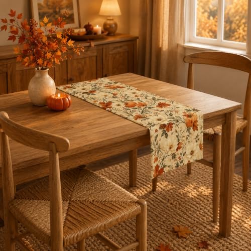 Thanksgiving Table Decor - Vintage Autumn Pumpkin Floral Table Runner